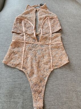 For Love And Lemons Blush Floral Lace High-Neck Bodysuit